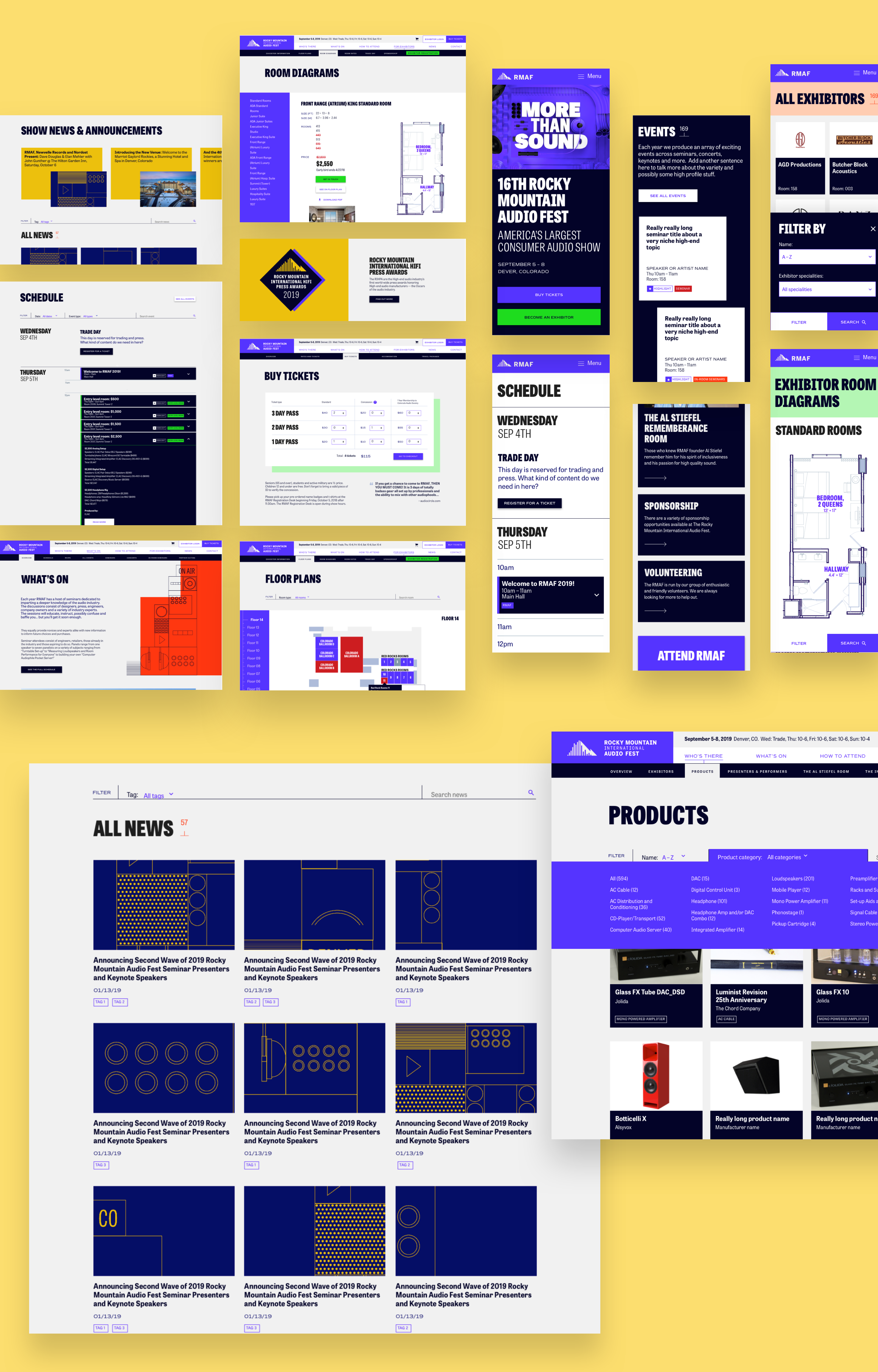 A montage of More Yum's designs for the Rocky Mountain Music Fest